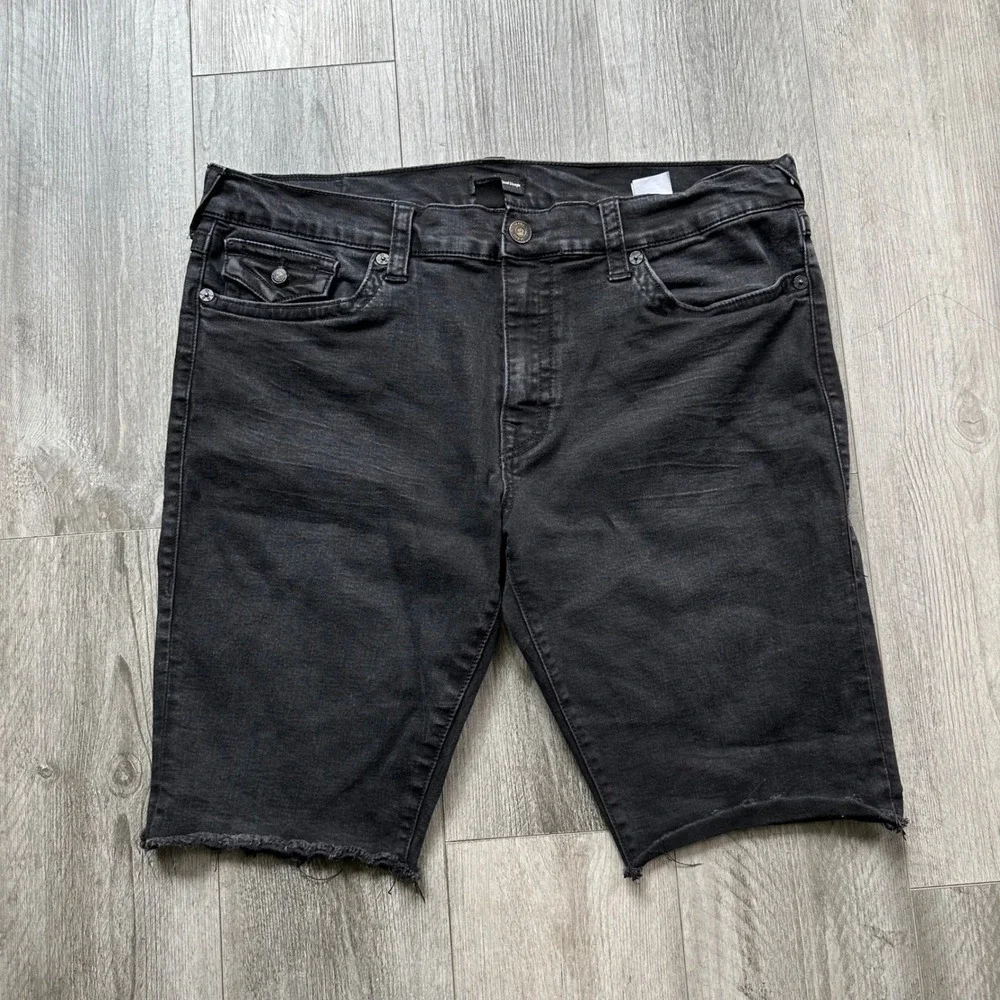 Mens True Religion Black Ricky Denim Shorts Size 40